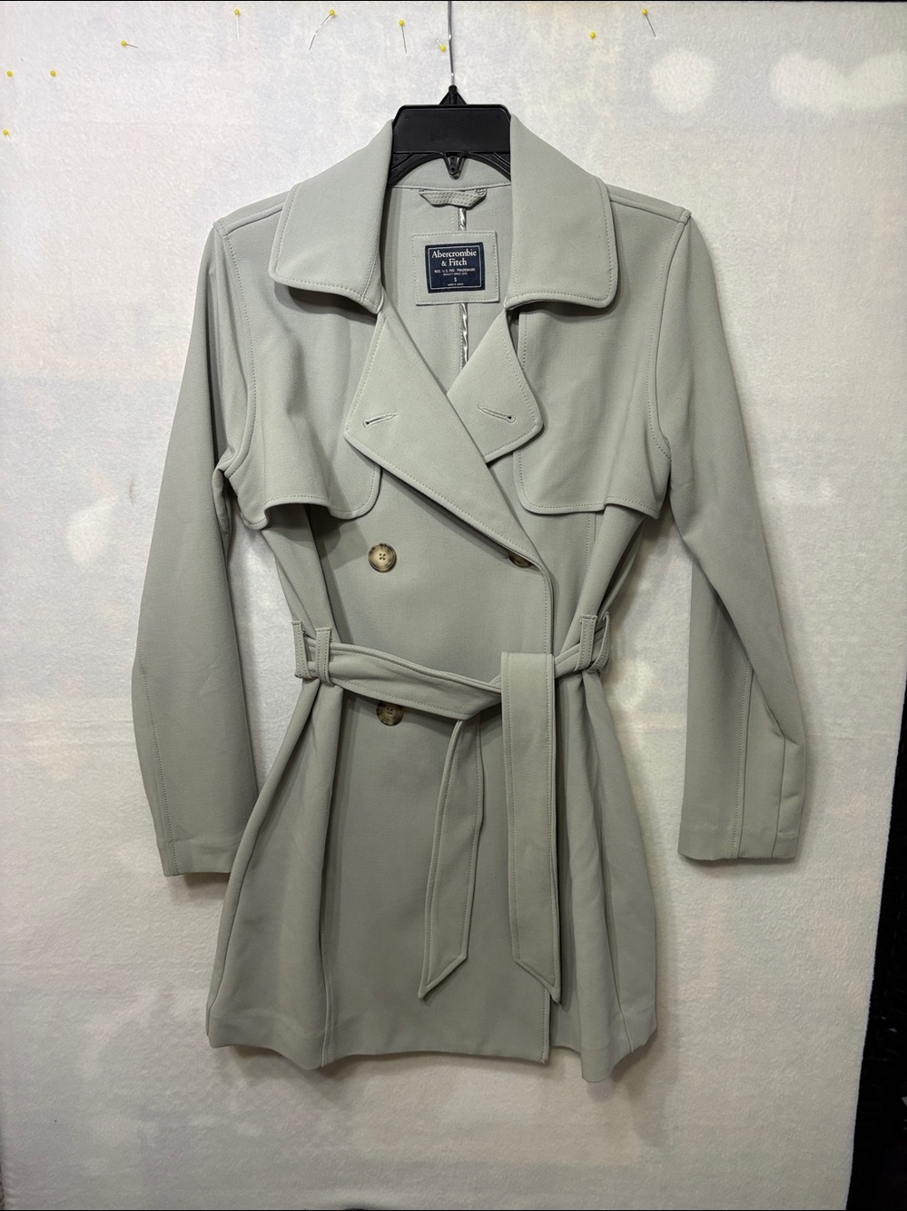 Abercrombie & Fitch Light Gray Trench Coat - SIZE SMALL NWOT - Picture 6 of 6